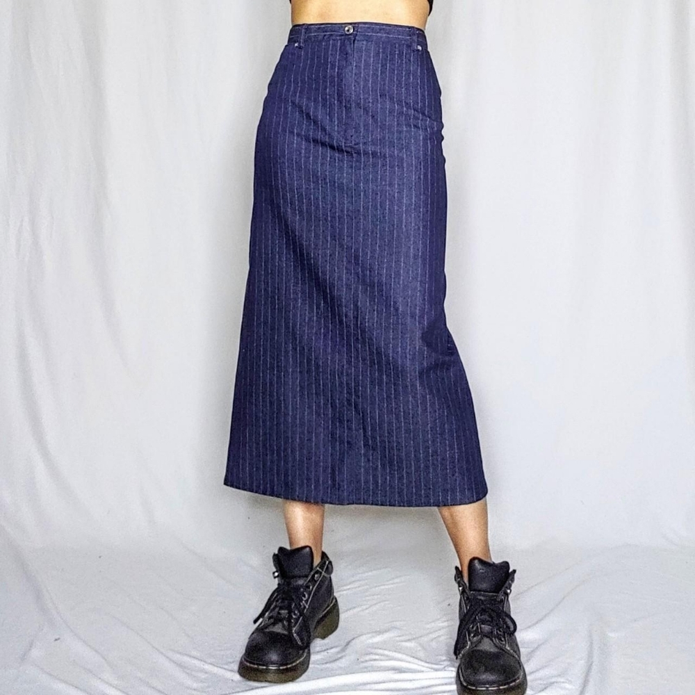 Emma James Navy Pinstripe Midi Skirt